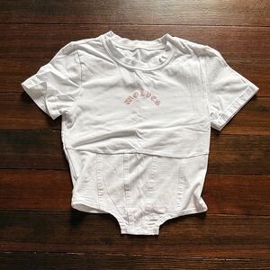 Darc Sport White Crop Top with Pink Logo